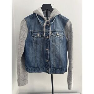 Mudd Denim Hoodie Jacket Womens L Blue Jean Gray Knit Sleeves Casual Layered Y2K